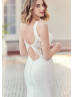 Ivory Lace Satin Open Back Graceful Wedding Dress